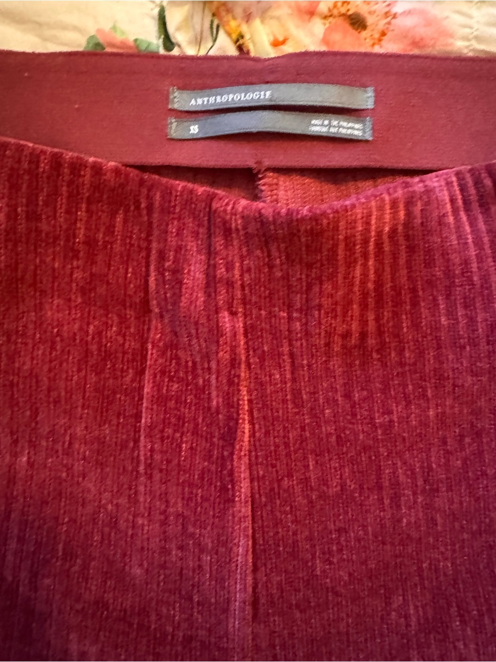 Anthropologie Ribbed Velvet Flare Pants in Burgundy